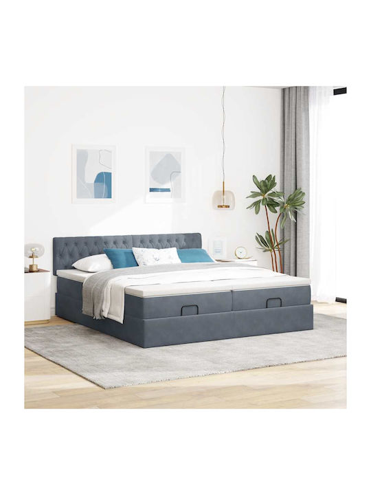 King Size Bed Upholstered with Velvet Dark Gray with Slats and Mattress 180x200cm 3312093