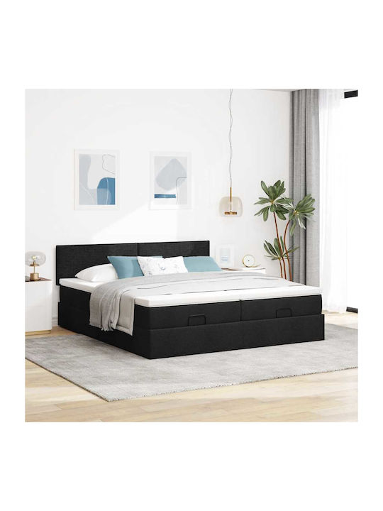 Double Bed Upholstered with Fabric Black with Slats & Mattress 160x200cm 3312817