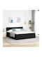 Double Bed Upholstered with Fabric Black with Slats & Mattress 160x200cm 3312817