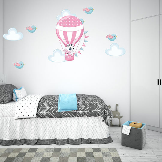 Wall Sticker Zebra Hot Air Balloon + Set of Clouds Birds 120cm X 72cm