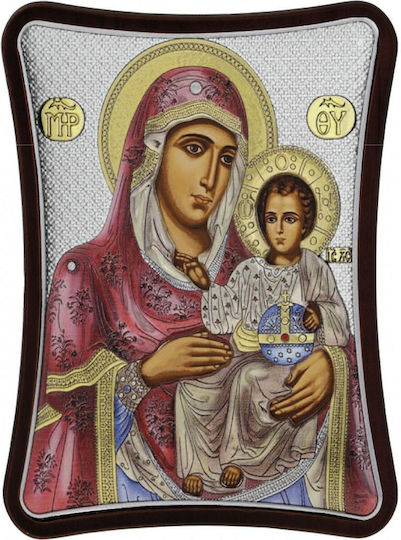 Prince Silvero Icon Virgin of Jerusalem Colored Brown Wood Silver 15x20cm