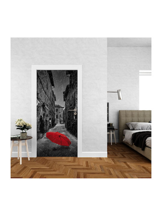 Door Sticker Red Umbrella Street 01 205cm