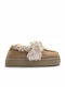 Closed Women's Slippers with Beige Fur