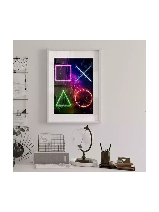 Gaming Poster Playstation Symbols Gm128 21cm X 30cm White Wooden Frame