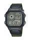 Casio Collection Digital Men's Watch Chronograph Battery with Green Fabric Strap