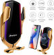Car Mobile Mount with Adjustable Hooks and Wireless Charging Gold