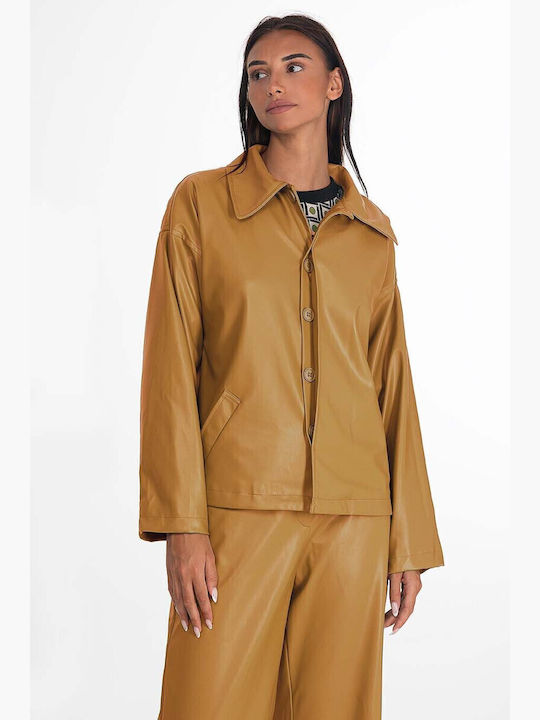 Happening Damen Jacken aus Künstliches Leder Camel