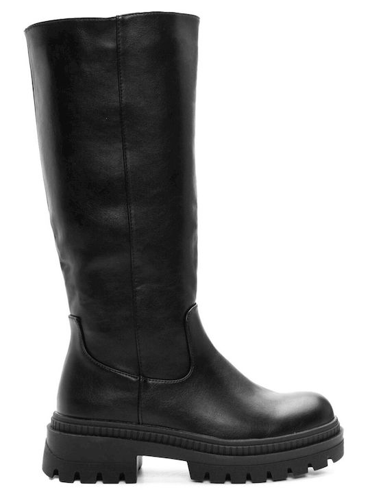 Tsoumpas Leather Women's Boots with Zipper Black