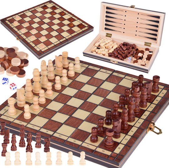 Jokomisiada Set 3in1 Σετ Ξύλινα Πούλια & Ζάρια για Τάβλι 2cm 16τμχ