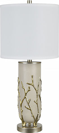 Branches Keramik Tischlampe mit Weiß Schirm und Gold Basis