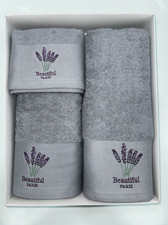 Flamingo Set Prosoape de Baie 3 buc Lavender Gri deschis Greutate 430gr/m²