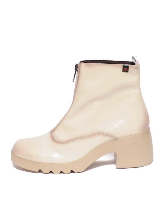 Leder Stiefeletten Damen Beige