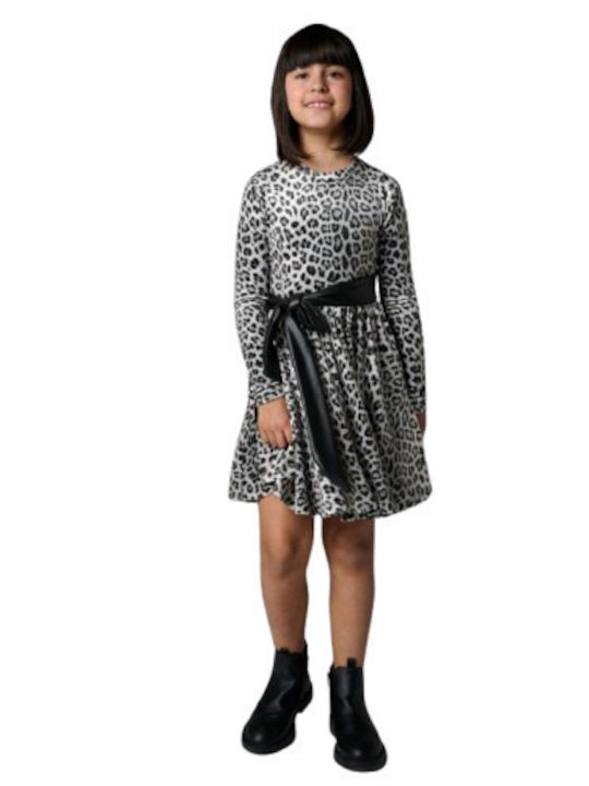 Kinderkleid Langärmelig Samt Tierdruck Leopard