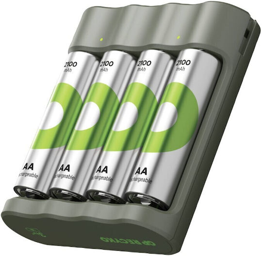 GP Batteries ReCyko USB Charger 4 Batteries Ni-MH Size AA/AAA Set with 4 Batteries