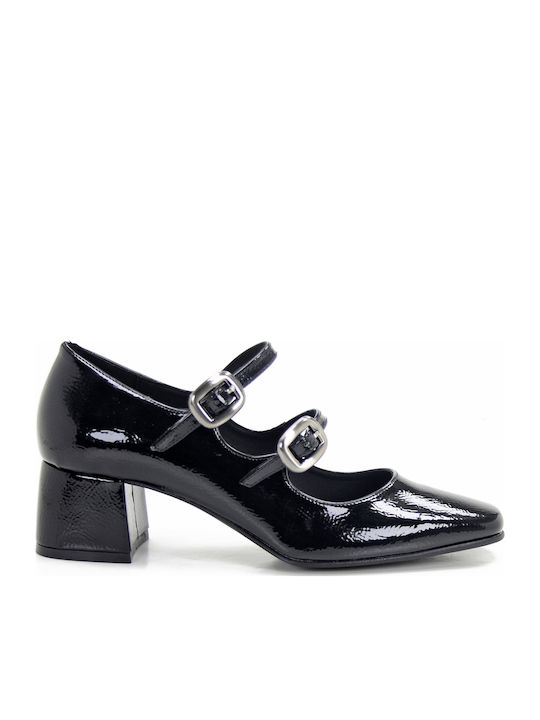 Patent Leather Black Heels with Strap