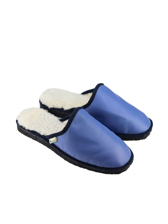 Men's Leather Slippers Light Blue