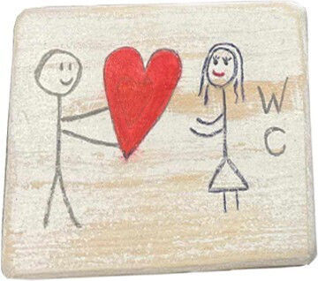 Holzhandgefertigtes WC-Schild Herren-Damen Herz 12x8,5x1,5cm