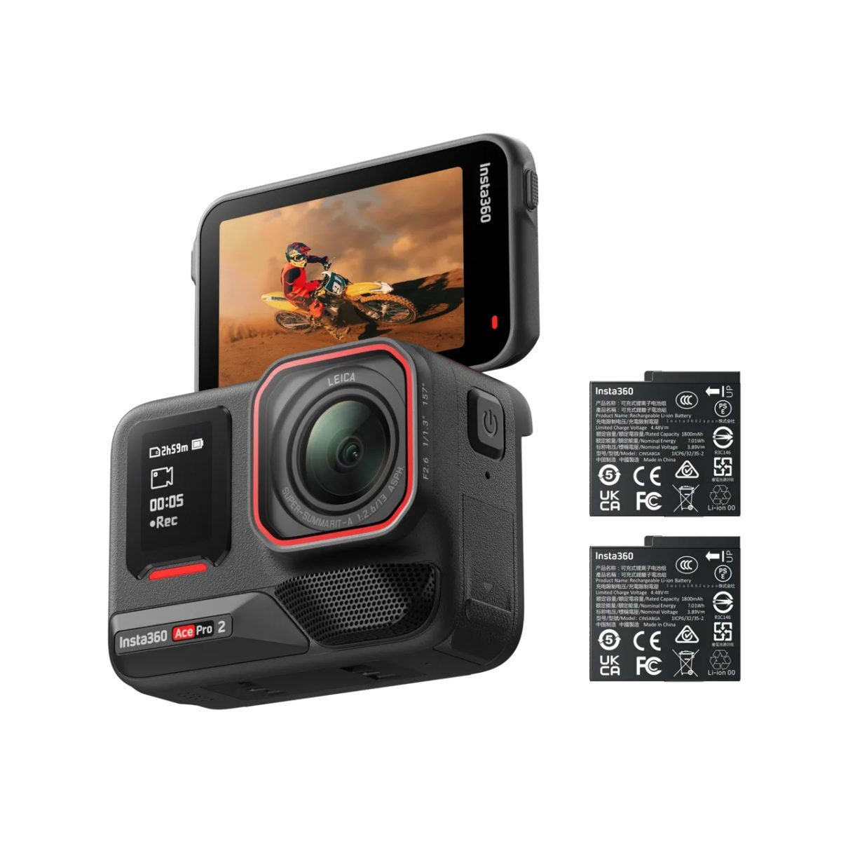 Insta360 Ace Pro 2 Action Camera 8K Υποβρύχια Dual Battery Bundle με Οθόνη Αφής 2.4 και Wi-Fi Μαύρη (CINSBBGA)