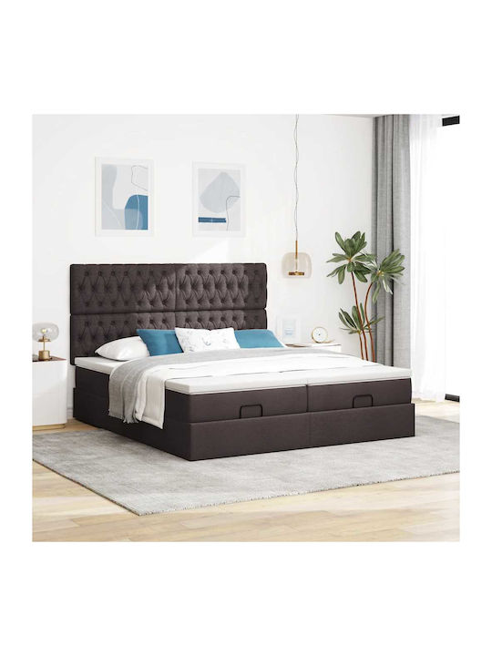 King Size Upholstered Bed with Fabric Dark Brow...