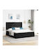 Doppelbett Beziehen Mit Stoff Schwarz Mit Lattenrost & Matratze 160x200cm