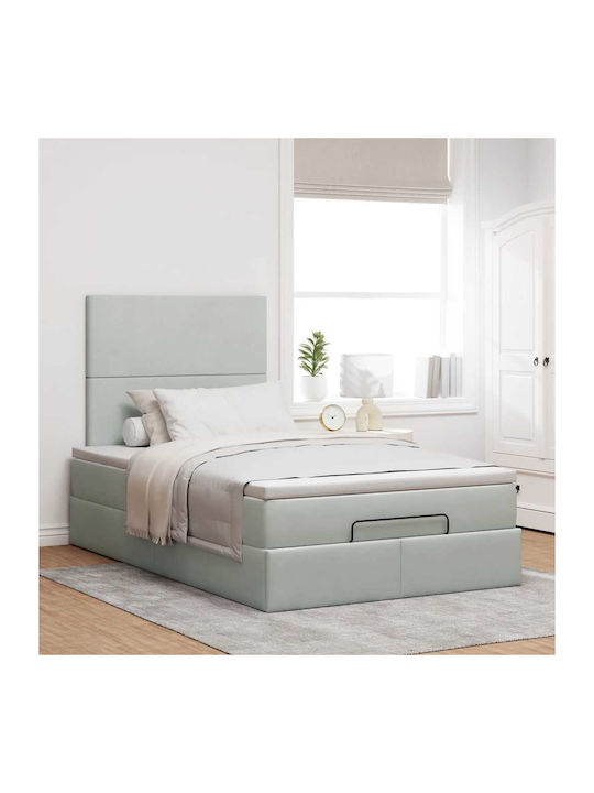 Double Upholstered Velvet Bed Light Gray with Slats and Mattress 120x190cm 3314234