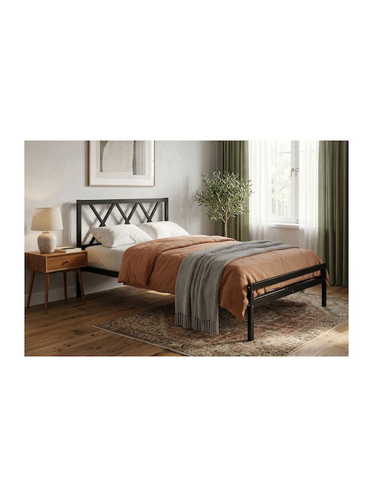 Xiasti Bett Halbdoppel Metall Schwarz mit Latte...