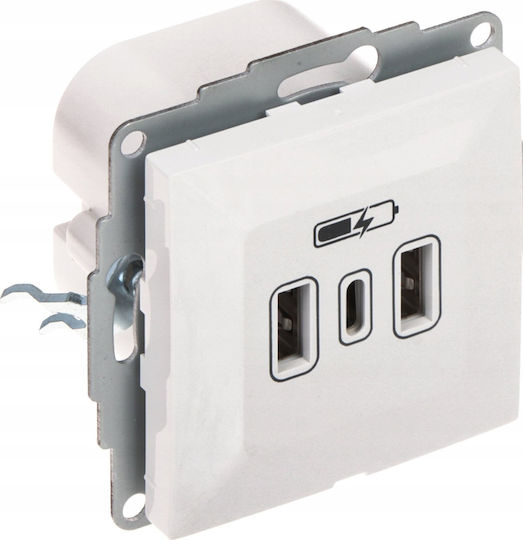 Elektro Plast Χωνευτή Πρίζα με 3 Θύρες USB Λευκή