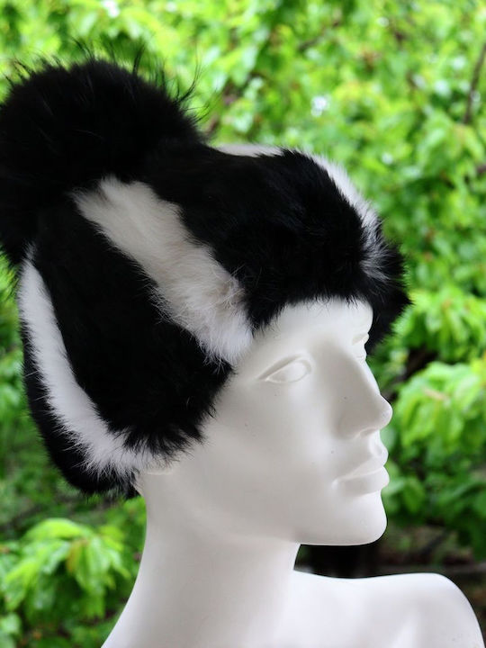 Pom Pom Beanie Unisex Σκούφος Πλεκτός σε Μαύρο χρώμα