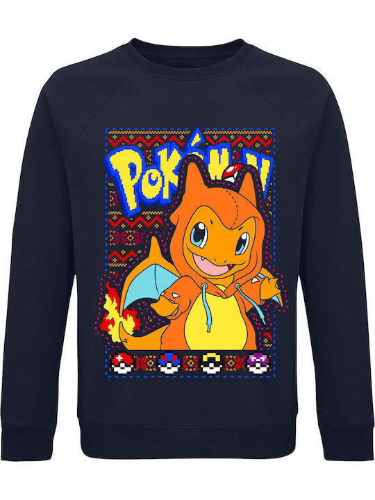 Sweatshirt Unisex Organic " Ugly Christmas Sweater Charmander Pokemon Christmas " French Navy