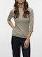 Aware Damen Bluse mit 3/4 Ärmel & U-Boot-Ausschnitt Beige