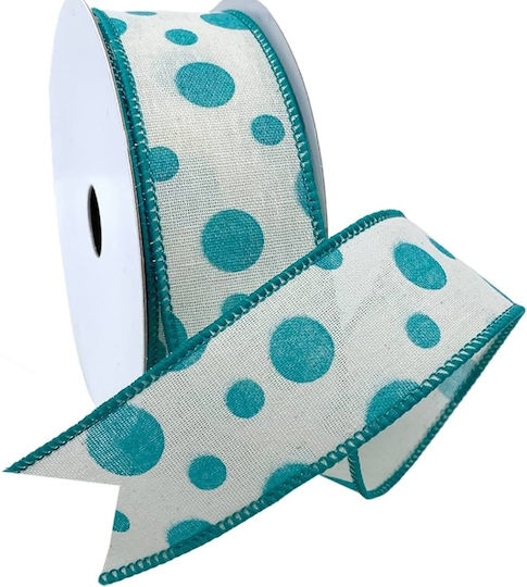 White Blue Polka Dot Burlap Ribbon 25mm X 5 Meters Tatu Moyo