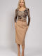 Leather Midi Skirt Beige