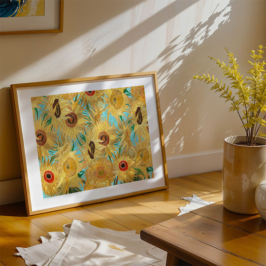 Poster Van Gogh Sunflowers Art109 60cm X 90cm Φυσικό Ξύλινο Κάδρο