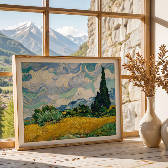 Poster Van Gogh Weizenfeld Zypressen Art108 60cm x 90cm Naturholzrahmen