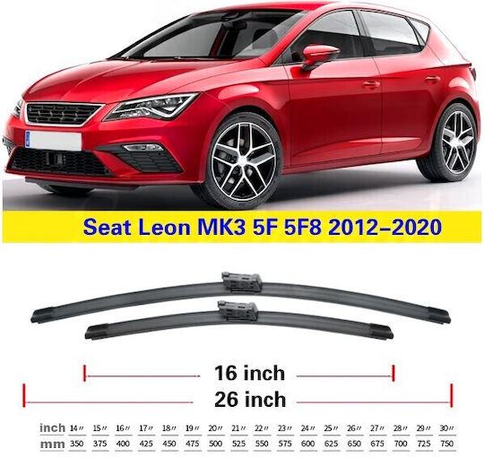 Front Wiper Blade Set 66cm 40cm Seat León Mk3 5f 5f8 2013 2020 26" + 16" 2 Pieces Carro 245111