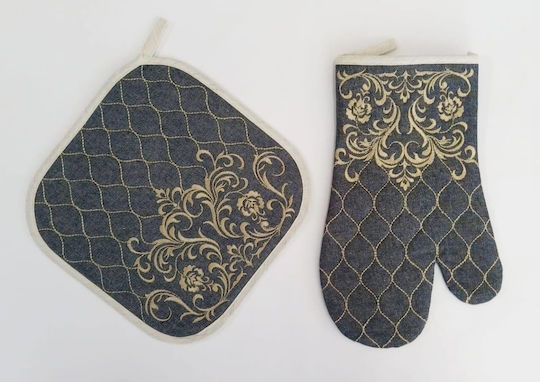 F&L Ofenhandschuh und Topflappen-Set Stoff in Blau Farbe 1Stück