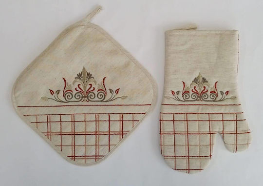 F&L Kitchen Glove & Pot Holder Set Fabric Red 1pcs