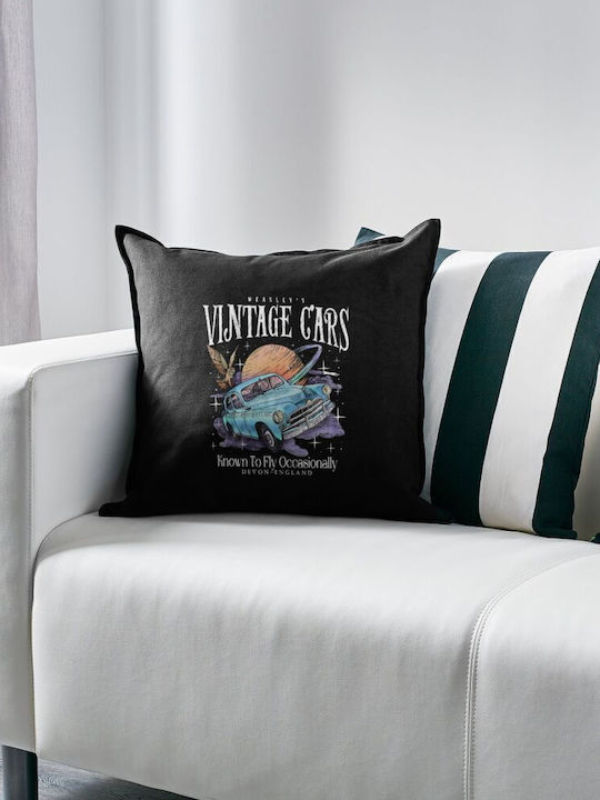 Zauberer Fliegendes Auto Harry Potter Sofakissen Schwarz 100% Baumwolle Füllung Inklusive 50x50cm