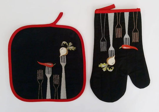 F&L Ofenhandschuh und Topflappen-Set Stoff in Schwarz Farbe 1Stück