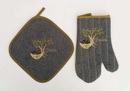 F&L Ofenhandschuh und Topflappen-Set Stoff in Gray Farbe 1Stück