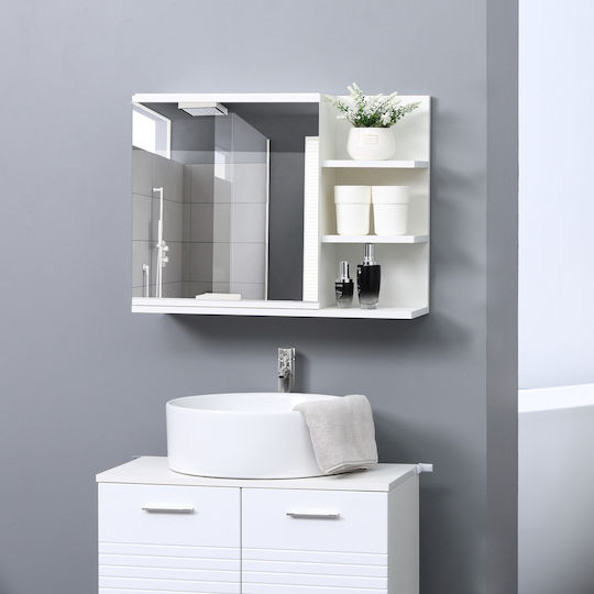 Kleankin Bathroom Mirror made of Particle Board with Shelf & Cabinet 60x18cm White