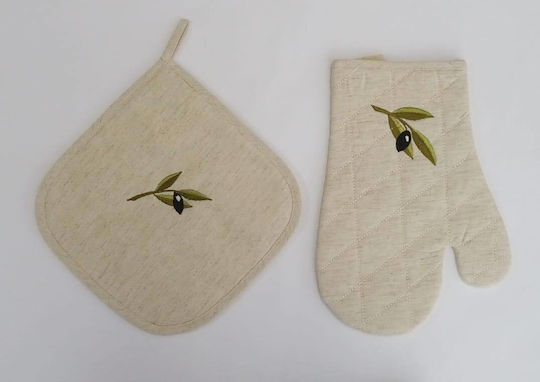 F&L Ofenhandschuh und Topflappen-Set Stoff in Beige Farbe 1Stück