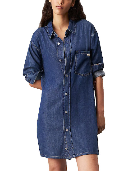 calvin klein blue shirt dress Calvin klein jeans – Linen Boxy Belted Shirt Dress – campaign-outlet – Blue main image 0