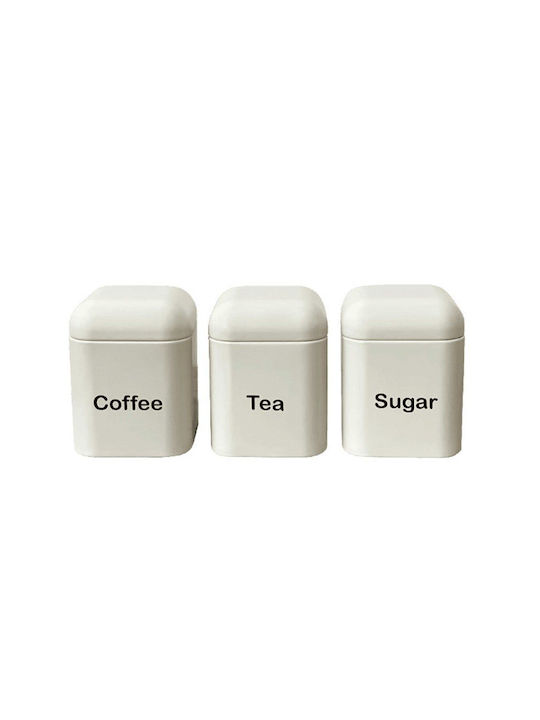 Cryspo Trio Set 3 Pieces Food Jars for Sugar Coffee Tea with Lid Metallic Brown 11x11x15cm 3 Pieces