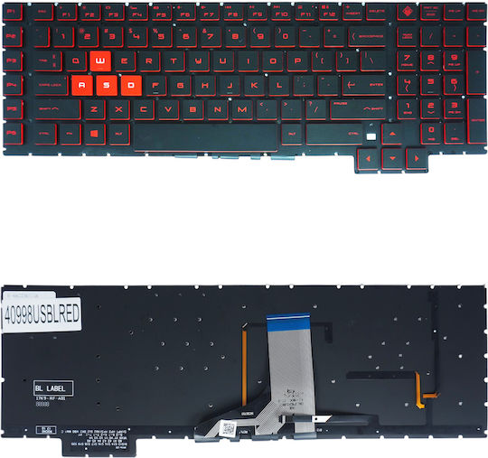 Tastatură Laptop HP Omen 17-an 17-an000 17-an100 L14991-001 L14992-001 L14993-001 L14994-001 NSK-XH1BQ 9Z.NEBBQ.10U US Fără Ramă Iluminare Roșie Cod 40998USBLRED