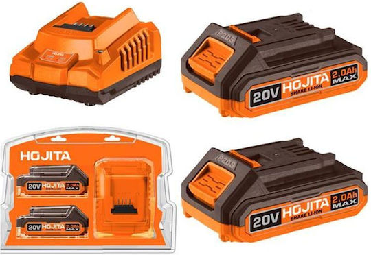 Hojita Set 2 Tool Batteries Lithium 20V Capacity 2Ah with Charger