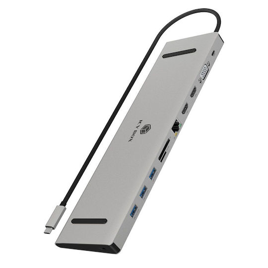 Icy Box USB-C Docking Station με HDMI 4K PD Ethernet και σύνδεση 2 Οθονών Ασημί (IB-DK2106A-CPD)