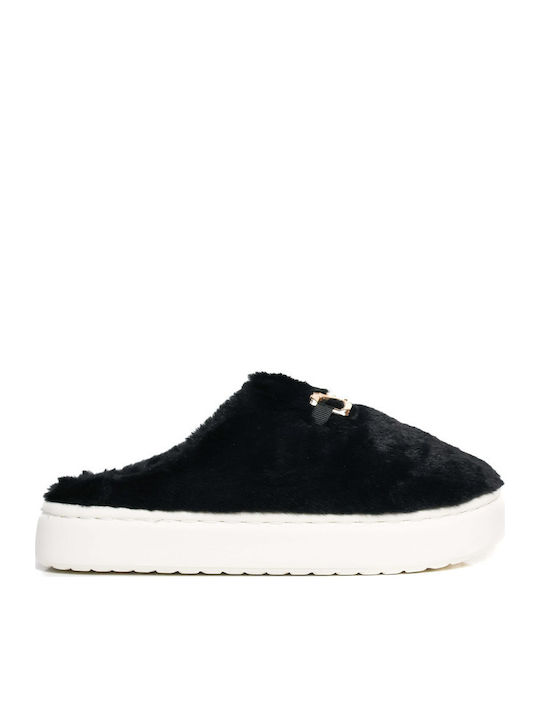 Black House Slippers with Gold Detail