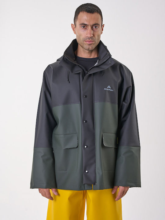 Anorak Waterproof Jacket Hooded Bicolor Highway Long-olive-black