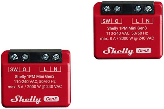 Shelly 1pm Mini Gen3 Intelligenter Schalter Wi-Fi & Bluetooth 8A 2 Stück